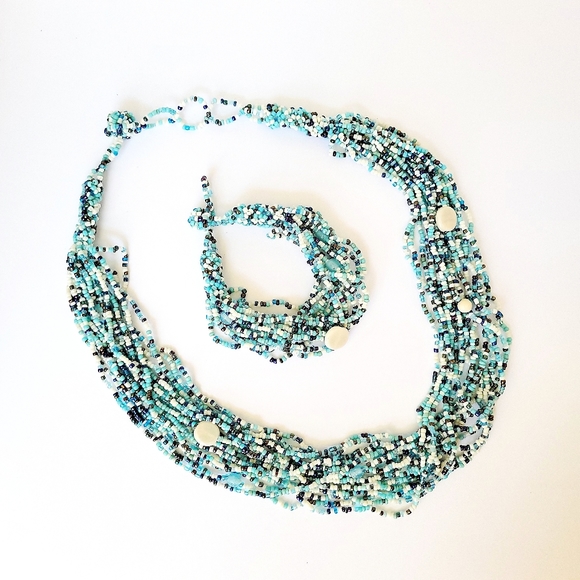 unbranded Jewelry - NEW! Turquoise Blue MultiStrand Glass Seed Bead Necklace & Bracelet Set
